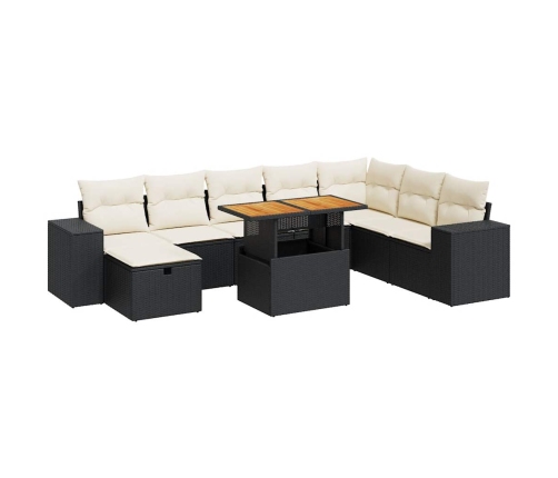Set sofás jardín y cojines 9 pzas ratán sintético acacia negro