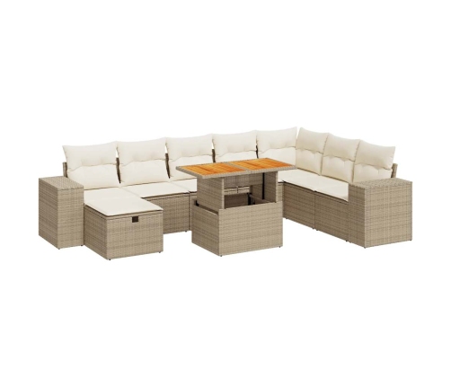 Set sofás jardín y cojines 9 pzas ratán sintético acacia beige