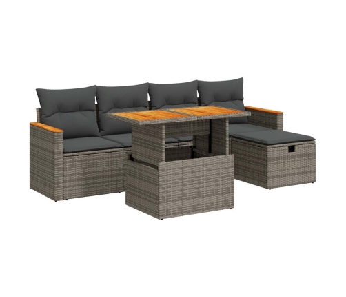 Set de muebles de jardín 6 pzas y cojines ratán sintético gris