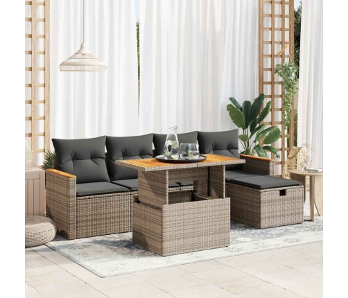 Set de muebles de jardín 6 pzas y cojines ratán sintético gris