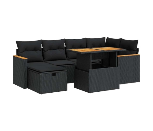 Set de sofás de jardín y cojines 8 piezas ratán sintético negro