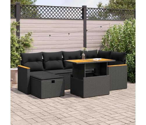 Set de sofás de jardín y cojines 8 piezas ratán sintético negro