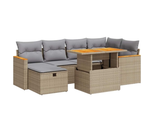 Set de sofás de jardín y cojines 8 piezas ratán sintético beige