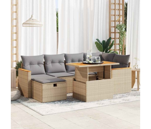 Set de sofás de jardín y cojines 8 piezas ratán sintético beige