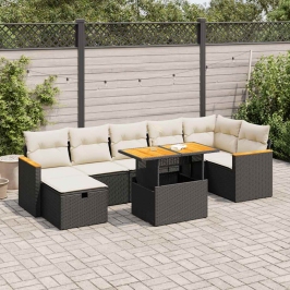 Set de muebles de jardín 5 pzas y cojines ratán sintético negro