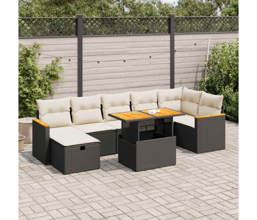 Set de muebles de jardín 5 pzas y cojines ratán sintético negro