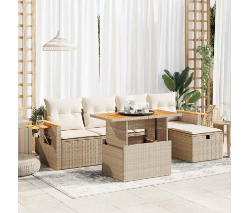 Juego de sofás jardín con cojines 6 pzas ratán sintético beige