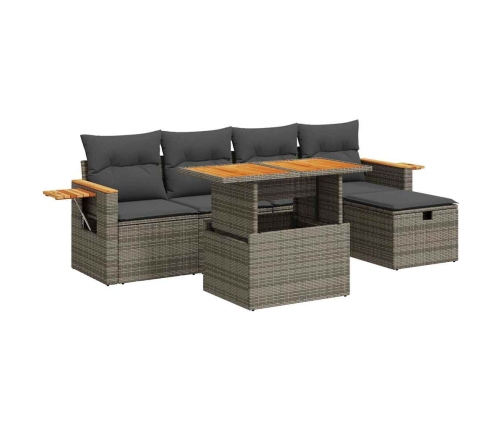 Set de muebles de jardín 6 pzas y cojines ratán sintético gris