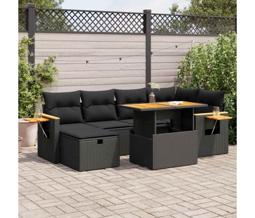 Set de sofás de jardín y cojines 8 piezas ratán sintético negro