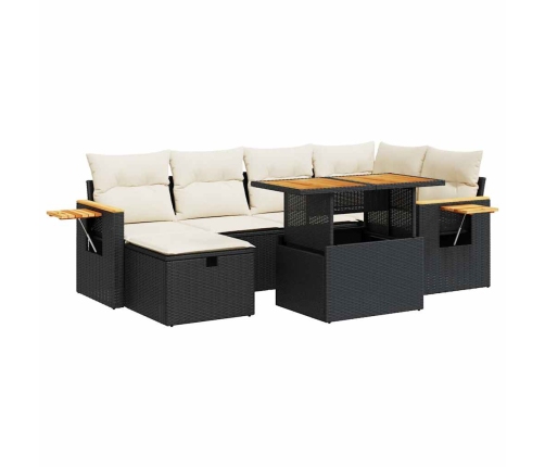 Set de sofás de jardín y cojines 8 piezas ratán sintético negro