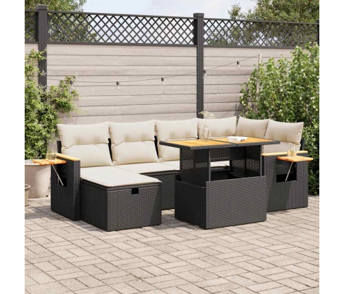 Set de sofás de jardín y cojines 8 piezas ratán sintético negro