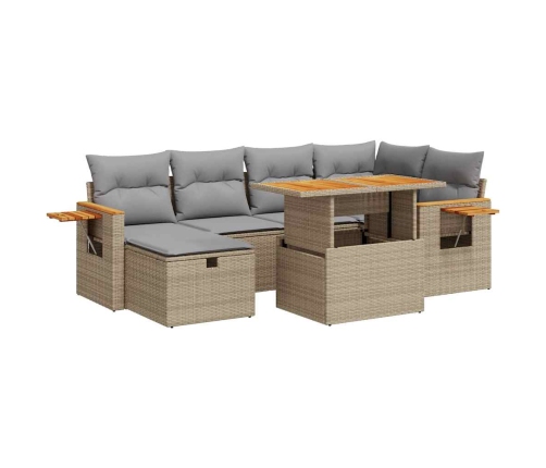 Set de sofás de jardín y cojines 8 piezas ratán sintético beige