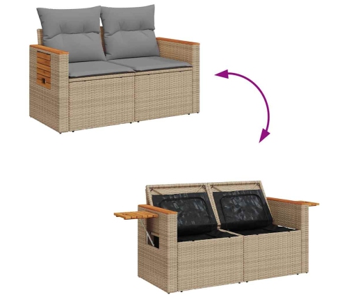 Set de sofás de jardín y cojines 8 piezas ratán sintético beige