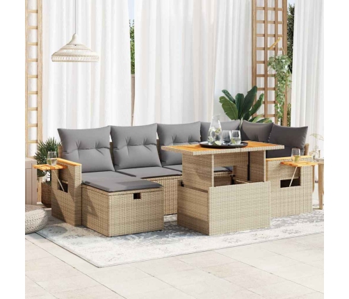 Set de sofás de jardín y cojines 8 piezas ratán sintético beige