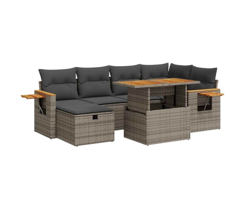 Set de sofás de jardín y cojines 8 piezas ratán sintético gris