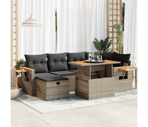Set de sofás de jardín y cojines 8 piezas ratán sintético gris