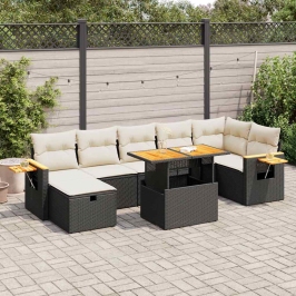 Set de muebles de jardín 5 pzas y cojines ratán sintético negro