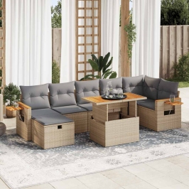 Juego de sofás jardín con cojines 5 pzas ratán sintético beige