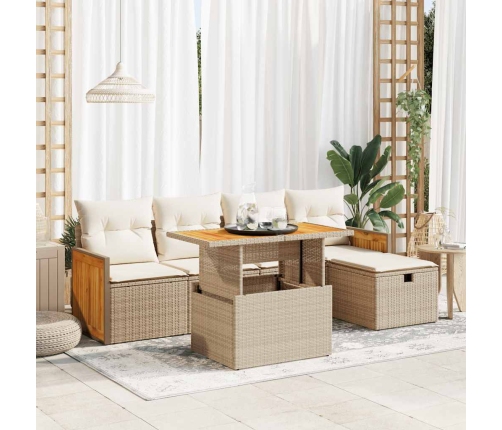 Juego de sofás jardín con cojines 6 pzas ratán sintético beige