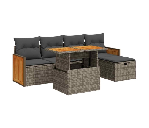 Set de muebles de jardín 6 pzas y cojines ratán sintético gris