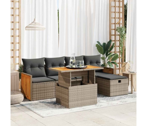 Set de muebles de jardín 6 pzas y cojines ratán sintético gris