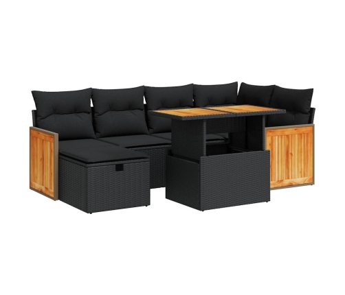 Set de sofás de jardín y cojines 8 piezas ratán sintético negro