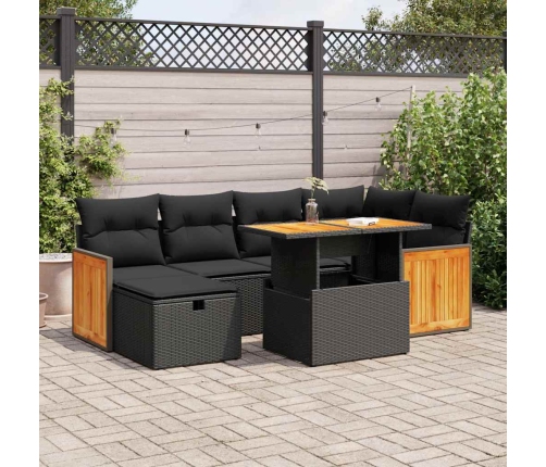 Set de sofás de jardín y cojines 8 piezas ratán sintético negro