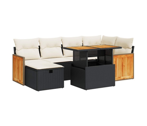 Set de sofás de jardín y cojines 8 piezas ratán sintético negro