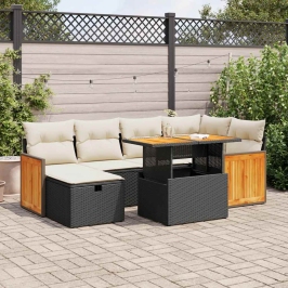 Set de sofás de jardín y cojines 8 piezas ratán sintético negro