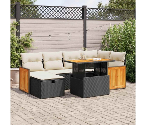 Set de sofás de jardín y cojines 8 piezas ratán sintético negro