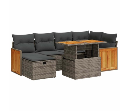 Set de sofás de jardín y cojines 8 piezas ratán sintético gris