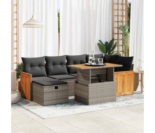 Set de sofás de jardín y cojines 8 piezas ratán sintético gris
