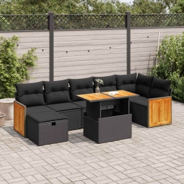 Set de muebles de jardín 5 pzas y cojines ratán sintético negro