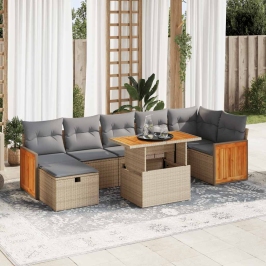 Juego de sofás jardín con cojines 5 pzas ratán sintético beige