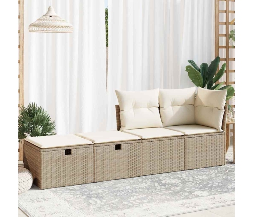 Set sofás jardín y cojines 2 pzas ratán sintético acacia beige