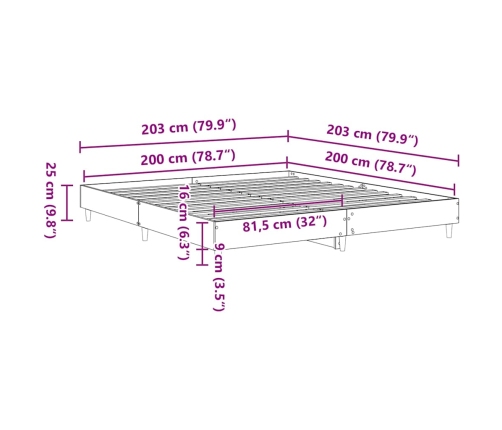 Estructura de cama sin colchón roble ahumado 200x200 cm