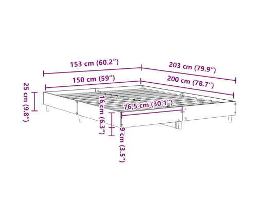 Estructura de cama sin colchón negra 150x200 cm