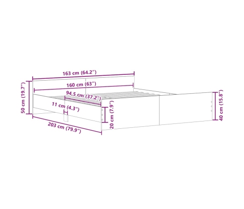 Estructura de cama sin colchón roble artesanal 160x200 cm