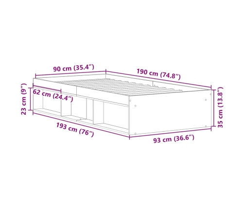 Estructura de cama sin colchón madera de ingeniería envejecida