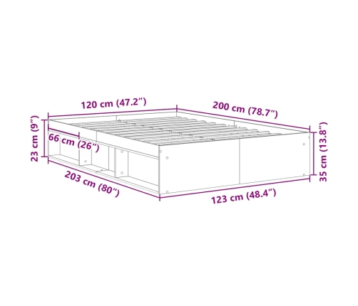 Estructura de cama sin colchón madera antigua 120x200 cm