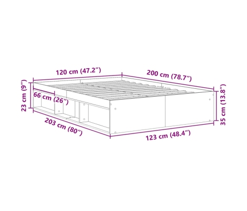 Estructura de cama sin colchón roble artesanal 120x200 cm