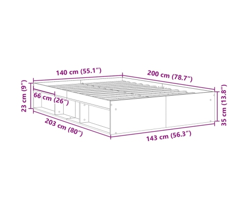 Estructura de cama sin colchón madera de ingeniería envejecida