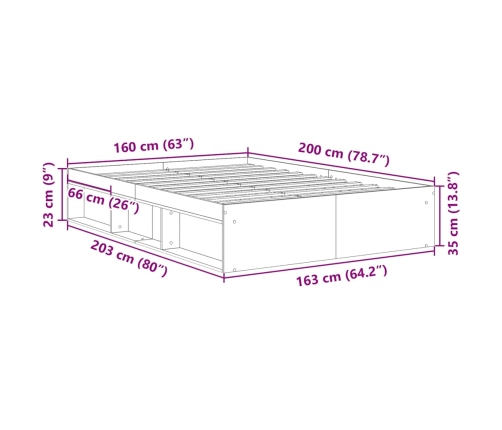 Estructura de cama sin colchón roble artesanal 160x200 cm