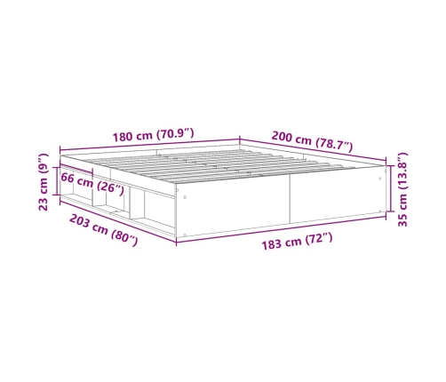 Estructura de cama sin colchón roble artesanal 180x200 cm