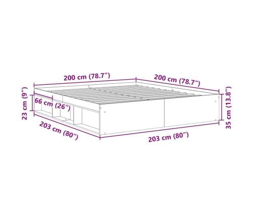 Estructura de cama sin colchón madera envejecida 200x200 cm