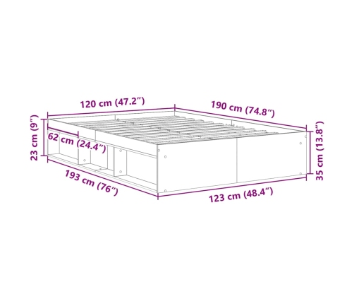 Estructura de cama sin colchón roble artesanal 120x190 cm