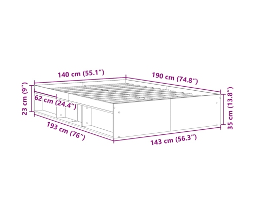 Estructura de cama sin colchón madera antigua 140x190 cm