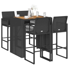 Set bar jardín sin cojines 5 pzas ratán sintético acacia negro