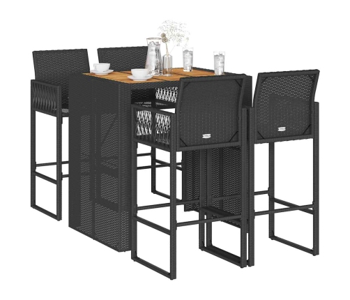 Set bar jardín sin cojines 5 pzas ratán sintético acacia negro