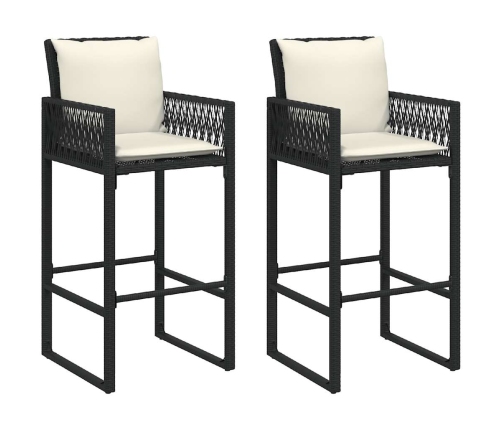 Set bar jardín con cojines 3 pzas ratán sintético acacia negro